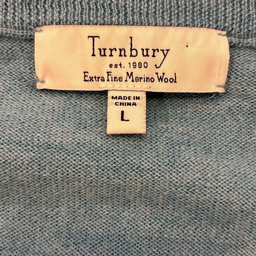 Turnbury Blue Fine Merino Wool V-Neck Pullover Sweater easter golf, Men's Large - Picture 6 of 6